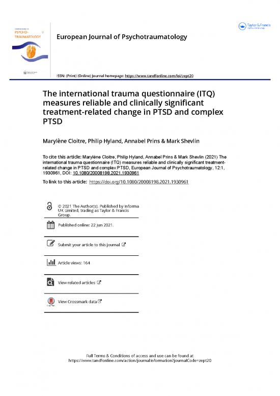 picture International Trauma Questionnaire Pdf 117943 | The International Trauma Questionnaire Itq Measures Reliable And Clinically Significant Treatment Related Change In Ptsd And Complex Ptsd
