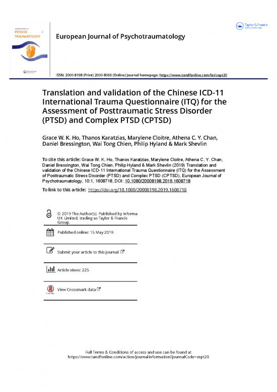 picture International Trauma Questionnaire Pdf 119380 | Translation And Validation Of The Chinese Icd 11 International Trauma Questionnaire Itq