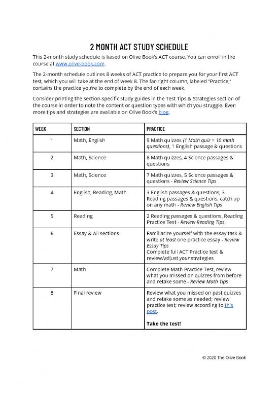 picture Study Schedule Pdf 121217 | 2 Month Act Study Schedule Thinkific