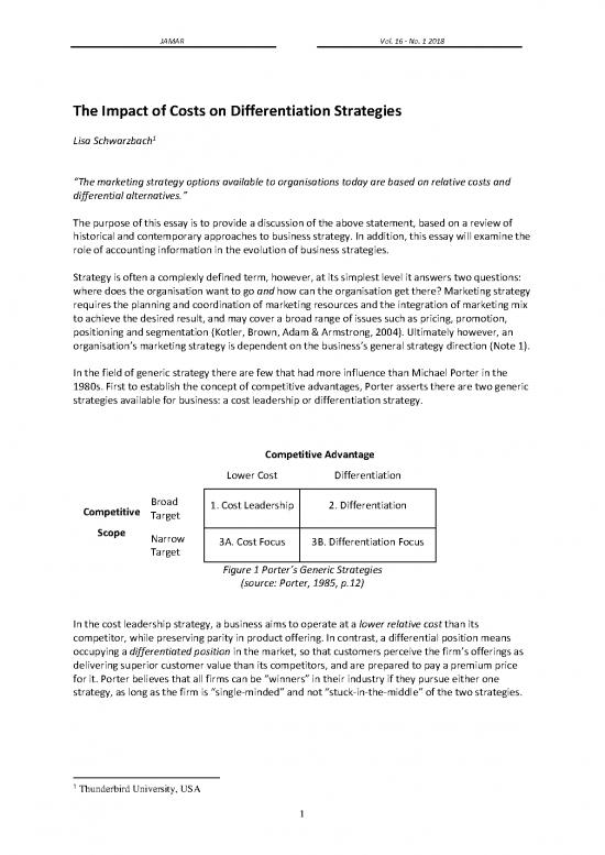 picture Differentiation Strategy Pdf 122211 | Jamar 1 The Impact Of Costs On Differentiation Strategies