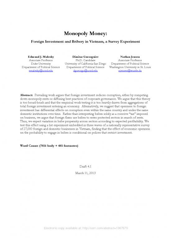 picture1_Monopoly Pdf 122488 | Monopoly Money Foreign Investment And Bribery In Vietnam A Survey Experiment