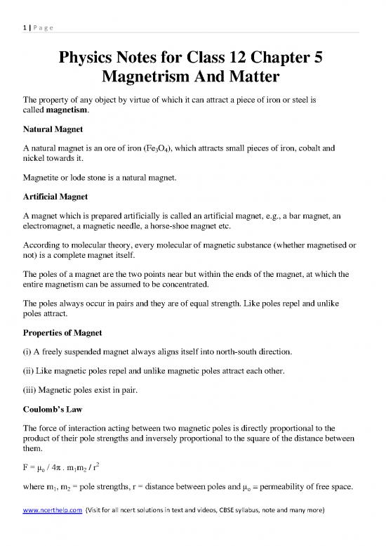 picture_Physics Notes For Class 12 Chapter 5 Magnetrism And Matter Formulas Downlaod