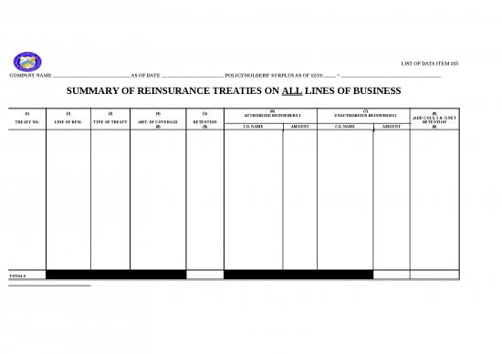 picture_Excel Sheet Download 11480 | Summary Of Reinsurance Treaties | Sample Application
