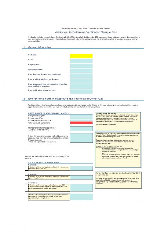 picture Excel Spreadsheet Calculations 11533 | Tda Sample Method Worksheet For Verification | Sample Application