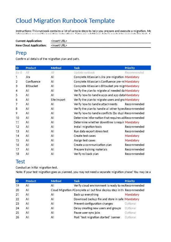 Excel Sheet Download 11557 Cloud Migration Runbook Template Sample