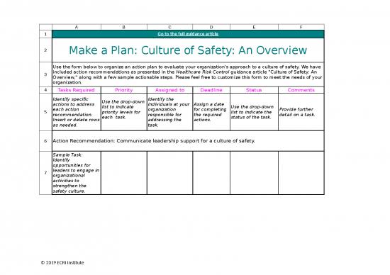 picture Microsoft Excel Action Plan Template 11581 | Make A Plan   Culture Of Safety   An Overview | Sample Application