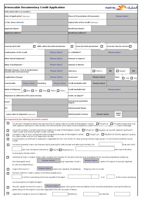 Import Lc Application Form | Sample Application