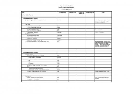 picture Excel Sheet Download 11706 | Implementation Planning Checklist | Sample Application