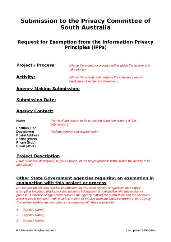 picture_Work Spreadsheet 11720 | Information Privacy Principles Exemption Template | Sample Submission