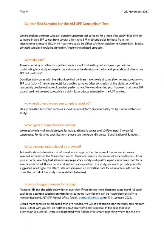 picture_Update Call For Test Samples For The Alt Spf Study | Sample Submission