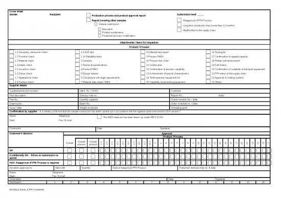 picture Report Template Doc 11941 | Vda Ppap Coversheet | Sample Submission