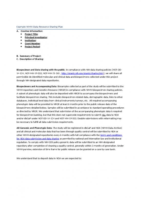 Project Plan Spreadsheet 11951 Example Data Sharing Plan Sample 