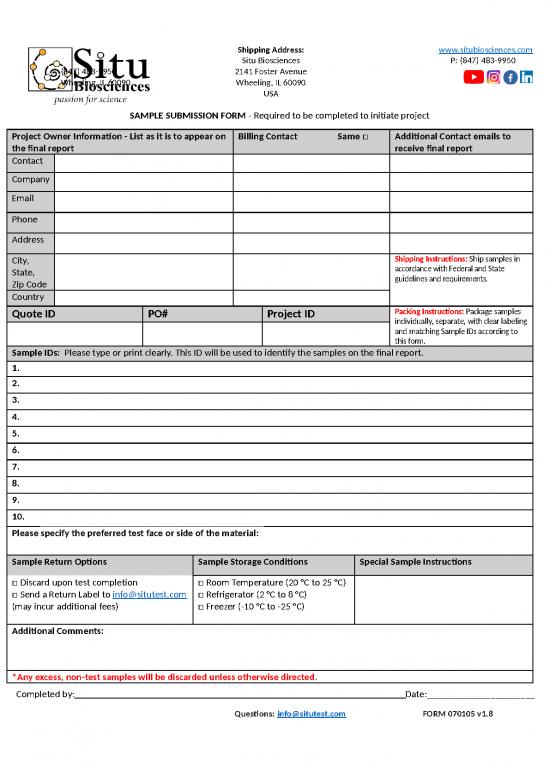 picture Company Presentation Template 11983 | 070105 Situ Biosciences Sample Submission Form Rev 8 | Sample Submission
