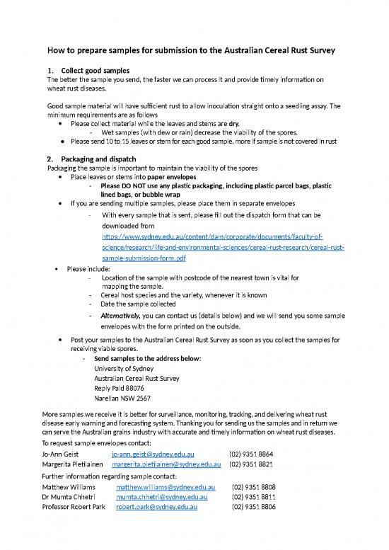 Cereal Rust Sample Submission Guide Editedmc Sample Submission