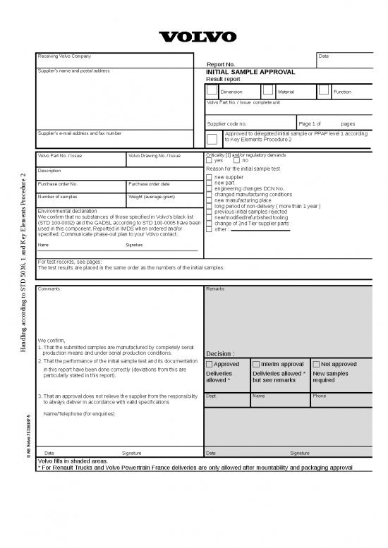 picture_Company Presentation Template 12001 | Volvo Initial Sample Approval, Result Report, Re N 71316187 | Sample Submission