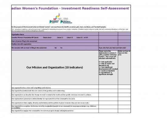 picture Checklist Template Excel Free Download 12050 | Cwf Investment Readiness Self Assessment Tool | Business Form Tools