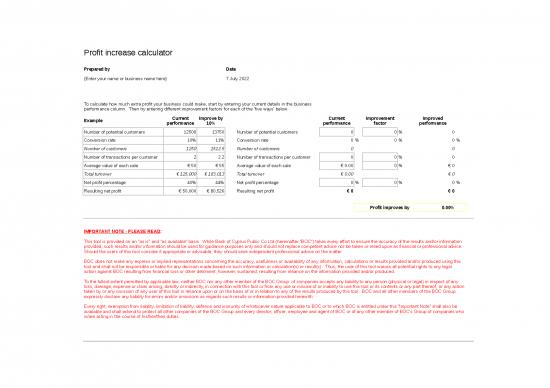 picture Business Spread Sheet 12052 | Profit Increase Calculator | Business Form Tools