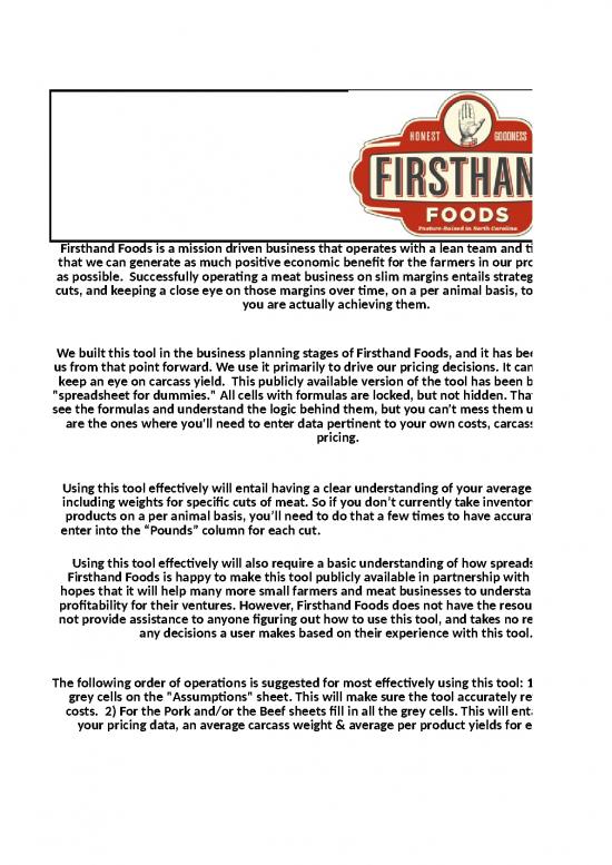 picture Excel Sheet Download 12149 | Firsthand Foods Carcass Value Estimator Tool | Business Form Tools