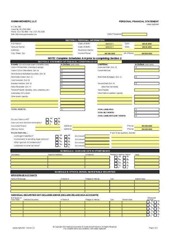 picture Financial Statement Excel Template Free Download 12187 | Nasbp Personal Financial Statement | Business Form Tools