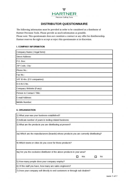 picture Download Form Excel 12188 | Distributor Questionnaire 2019 | Business Form Tools
