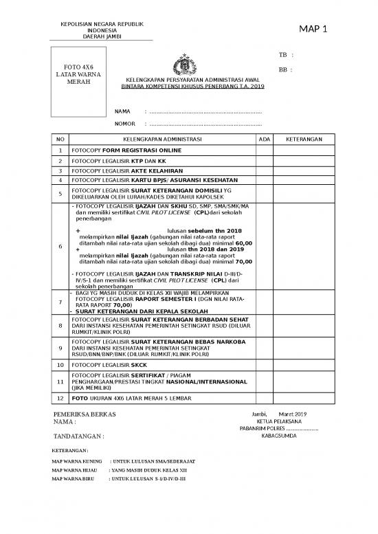 picture_File - Surat Keterangan Id 12847 | Lembar Ceklist Map Bakomsus Penerbang Rikmin Awal 2019