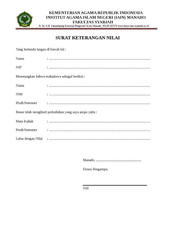 picture File - Surat Keterangan Nilai Id 12923 | Form Keterangan Nilai