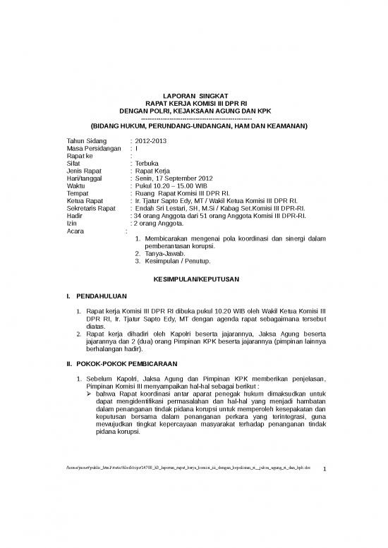 picture_Laporan Doc 13099 | K3 Laporan Rapat Kerja Komisi Iii Dengan Kepolisian Ri, Jaksa Agung Ri Dan Kpk