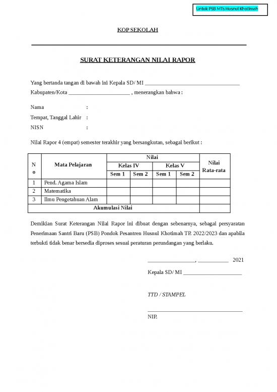picture File - Surat Keterangan Nilai Id 13142 | Surat Keterangan Untuk Psb Mts Husnul Khotimah01