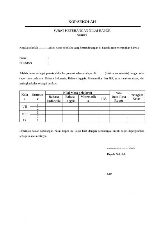 picture File - Surat Keterangan Nilai Id 13172 | Surat Keterangan Nilai Rapor