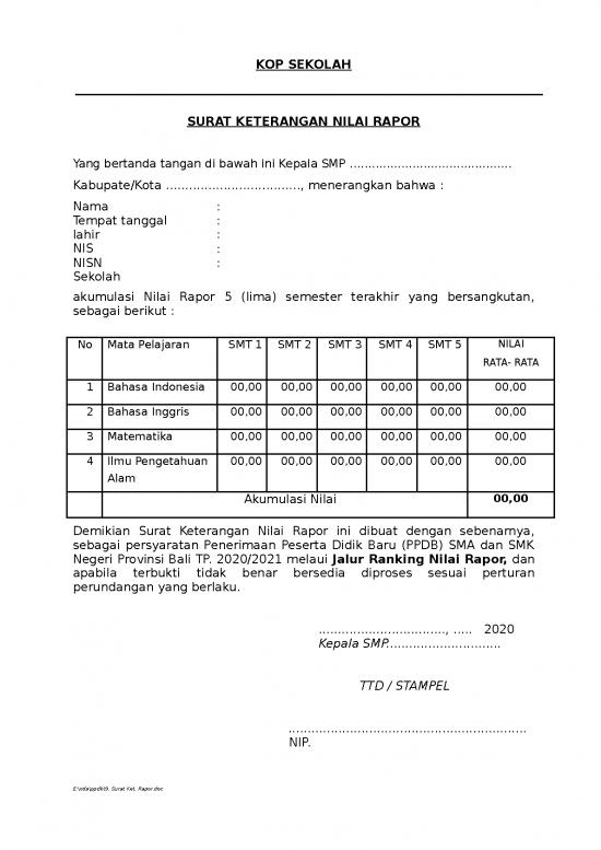 picture File - Surat Keterangan Nilai Id 13229 | Surat Keterangan Rapor