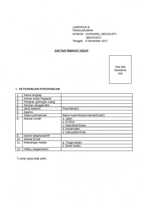 File - Daftar Riwayat Hidup Id 13279 | Formulir Lampiran B Daftar ...