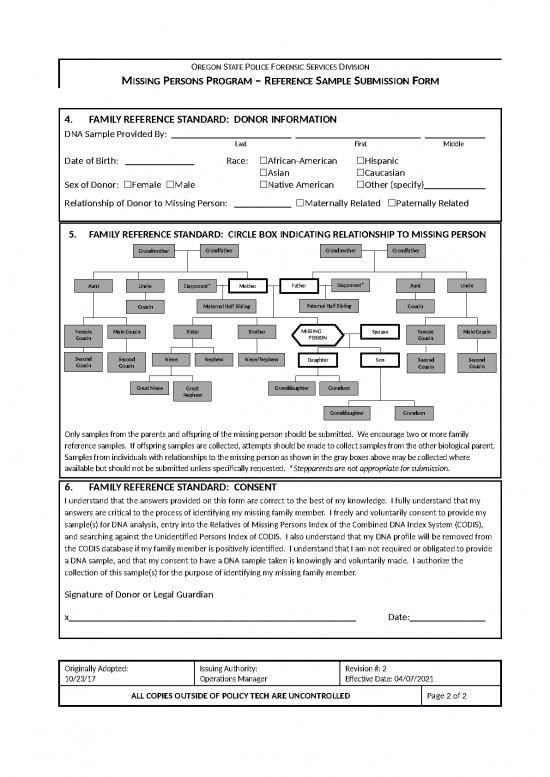 Missing Persons Program Reference Sample Submission Form | Sample ...