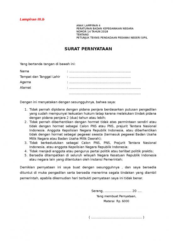 File - Daftar Riwayat Hidup Id 12886 | Blangko Surat Pernyataan Dan