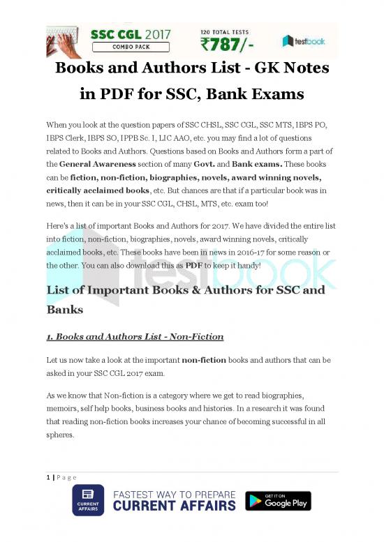 picture General Awareness For Ssc Mts Pdf 124652 | Books And Authors List Gk Notes In Pdf For Ssc Bank Exams