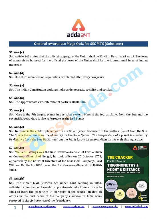 picture1_General Awareness For Ssc Mts Pdf 124392 | Formatted General Awareness Mega Quiz For Ssc Mts 11th August Solutions