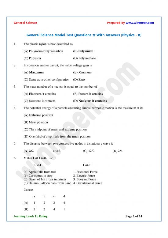 picture General Science Pdf 123775 | General Science Model Test Questions 27 In English With Answer