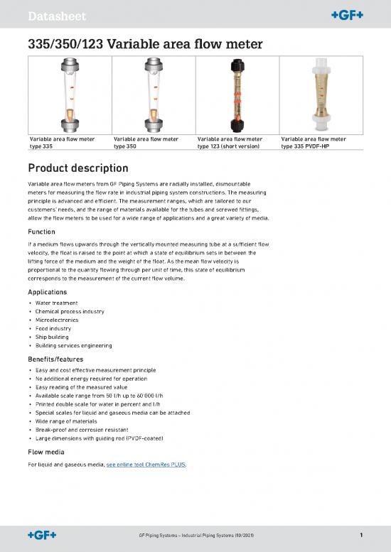 picture_Industrial Pdf 124269 | Gfps Datasheet 335 350 Flowmeter Variable Area En