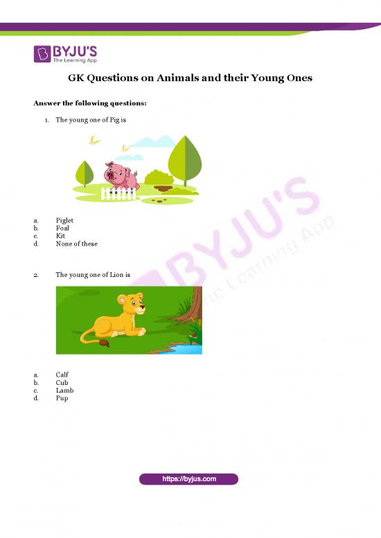 picture_Gk Questions On Animals And Their Young Ones