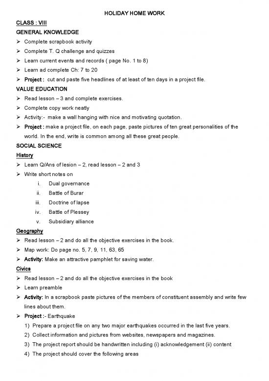 picture General Knowledge Pdf 123739 | Holiday Home Work Class Viii