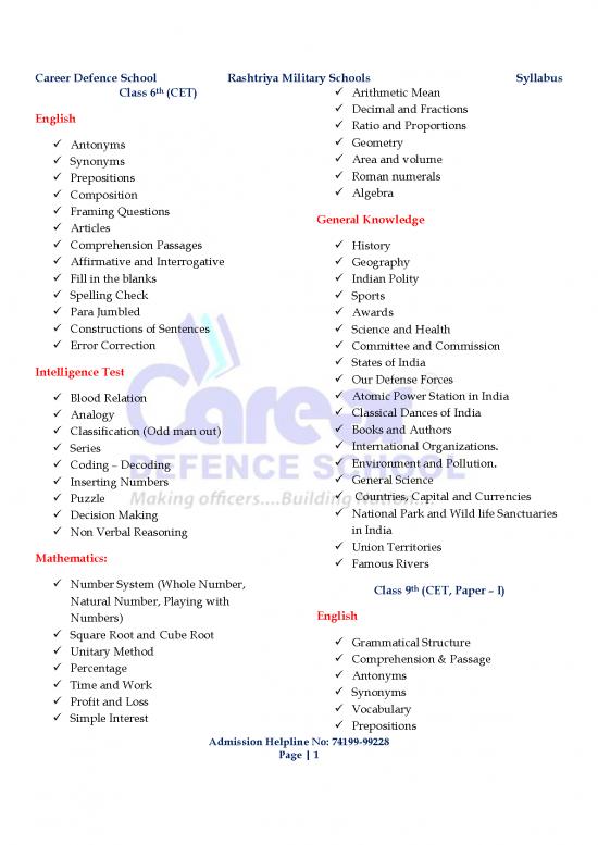 picture General Science Pdf In English 124212 | Rashtriya Military Schools   Syllabus