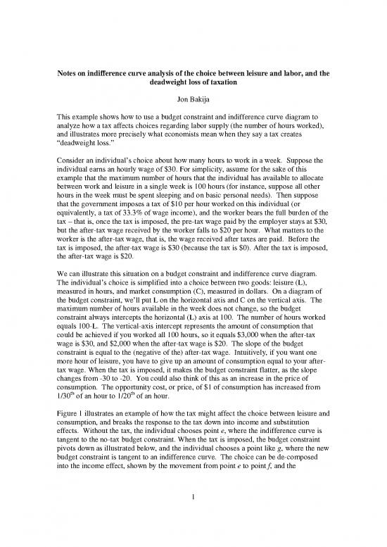 picture Indifference Curve Analysis Pdf 127684 | Bakija Notes On Indifference Curve Analysis Of The Choice Between Leisure And Labor