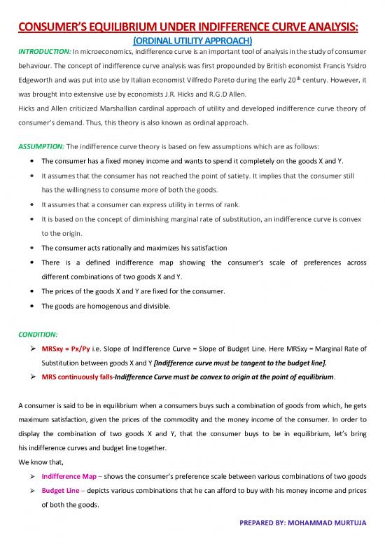 picture1_Indifference Curve Analysis Pdf 127519 | Class 12 Economics Consumer Equilibrium Under Indifference Curve Analysis M Md Murtuja