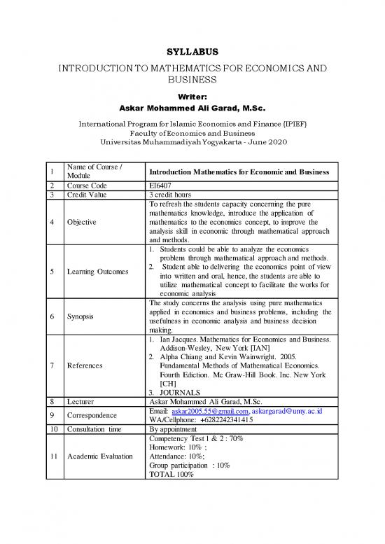 picture Economics Pdf 125475 | Syllabus Introduction To Mathematics For Economics And Business