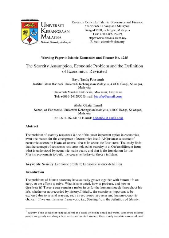 picture Islamic Economics Pdf 127312 | The Scarcity Assumption Economic Problem And The Definition Of Economics Revisited