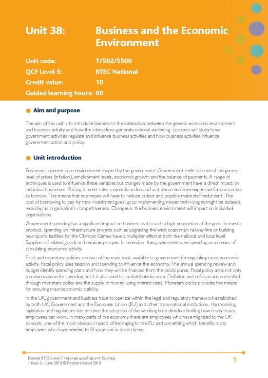 picture Economic Policy Pdf 126694 | Unit 38 Business And The Economic Environment Issue 2