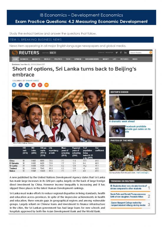 Ib Economics 2 Exam Practice Questions Measuring Economic Development