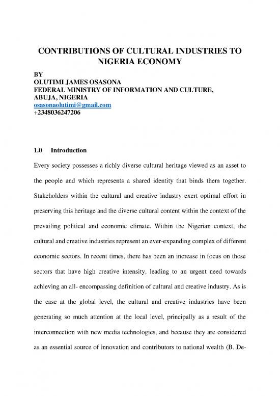 picture Nigerian Economy Pdf 129437 | Contributions Of Cultural Industries By Osasonaolutimi James