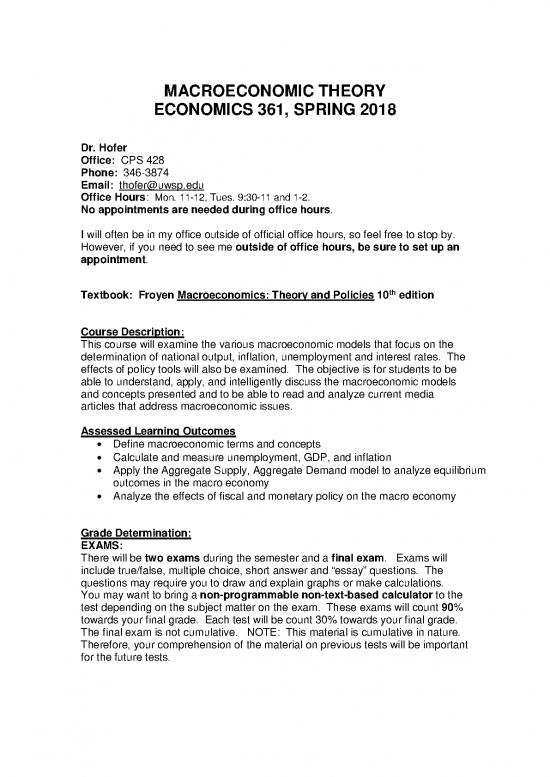 picture Froyen Macroeconomics Pdf 129040 | Econ 361 1  Hofersp18