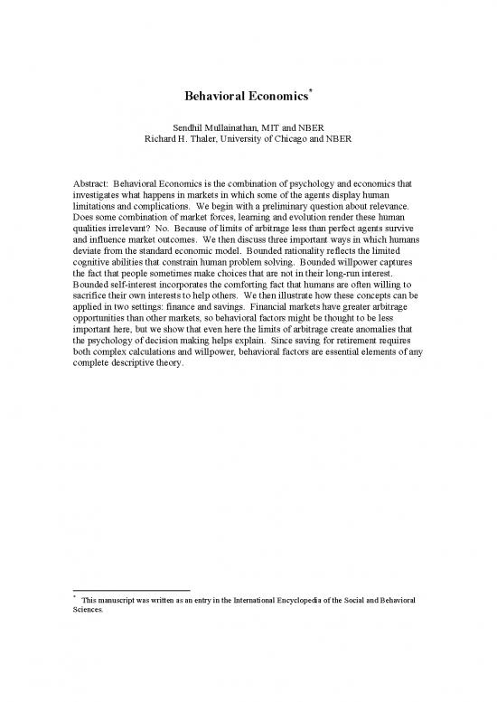 picture Behavioral Economics Pdf 128962 | Pen Mullainathan Thaler