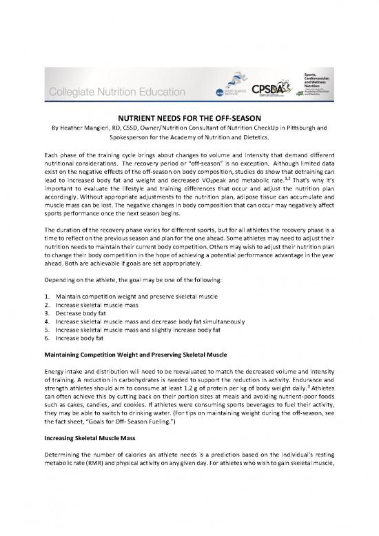 picture Sports Nutrition Pdf 131955 | Nutrient Needs For The Off Season 111914